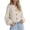 White, variant on Women's Crew Neck Cable Knit Cardigan, Wooden Button Front with Puff Long Sleeve, Loose Cropped Sweater Jacket for Daily Layering