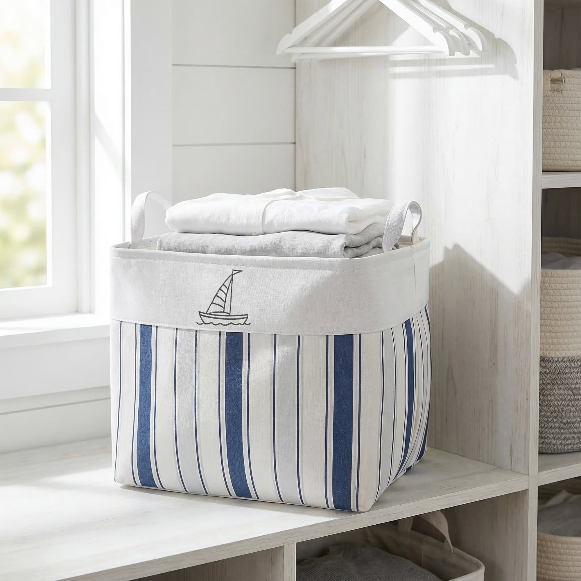 Unique Bargains 1pc Fabric Storage Bin Drawstring Storage Basket White 19.7*15.7*19.7in
