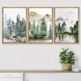 thumbnail image 2 of PixonSign Framed Wall Art Set Pastel Mountain Range Forest Mist Multicolor Nature Wilderness Modern Artwork Landscape Decor Rustic Calm/Zen for Living Room, Office - 16"x24"x3 Panels Natural, 2 of 5