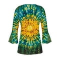 thumbnail image 5 of CYMMPU Tunic Tops 3/4 Sleeve Tie Dye Loose Fit Summer Trendy Shirts Blouses for Women Dressy Casual Button V Neck Flare Sleeve Spring Tops Pleated Dressy T-Shirts Multicolor L, 5 of 5