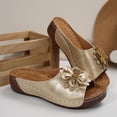 thumbnail image 4 of Gpaecead Women Flower Cutout Wedge Slides Open Toe Faux Leather Wood Texture Heel Spring Summer Height Casual Shoes,Gold, 4 of 8