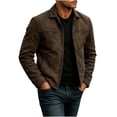 thumbnail image 3 of LYSMORA 2026 Men's Lapel Collar Faux Suede Zip Jacket, Slip Side Pockets Loose Fit Casual Daily Outerwear, 3 of 5