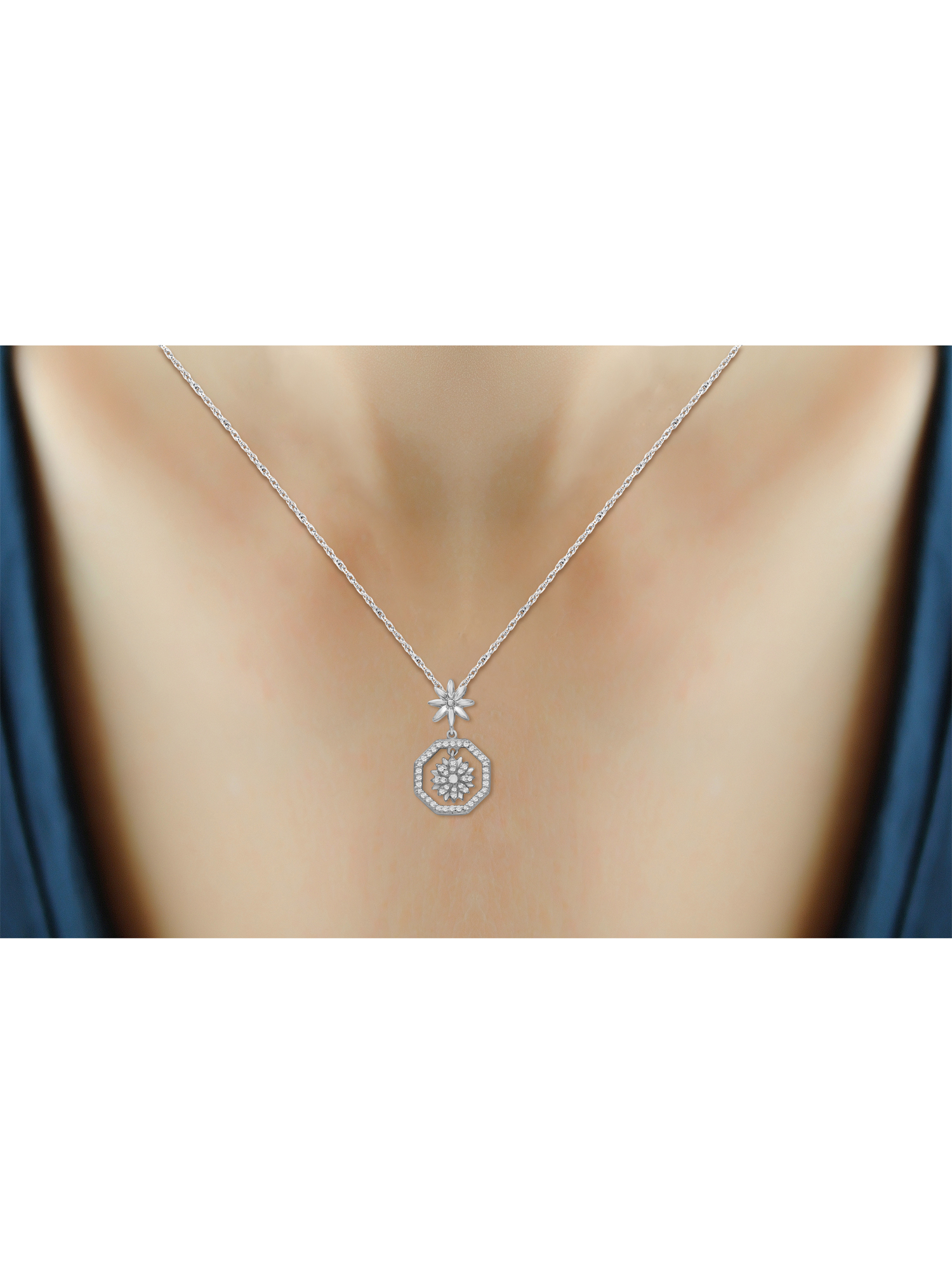 JewelersClub 1/7 Carat T.W. White Diamond Sterling Silver Flower Octagon Pendant