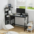 thumbnail image 4 of PetFurnishn Computer Gaming Desk with Power Outlet and LED Lights, Reversible Study Writing Table with Storage Shelves and USB Ports, PC Desk Home Office Workstation, Black, 4 of 9
