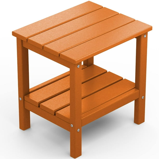 Outdoor Side Table, HDPE 2Layer Patio End Table, 18"x14.5"x18", Orange