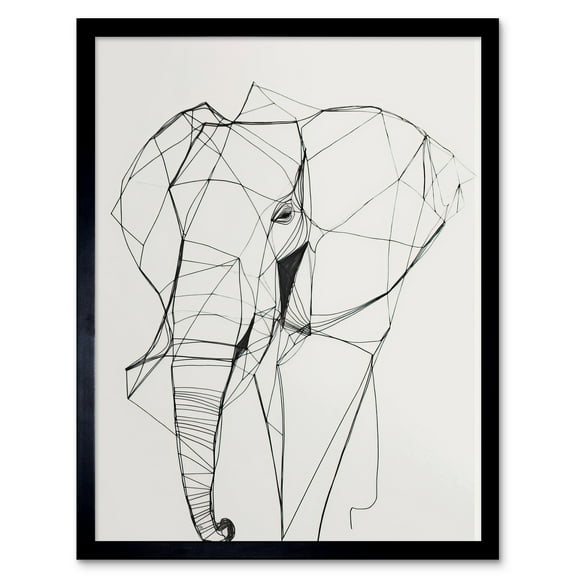 Elephant Simple Polygon Line Drawing Illustration Art Print Framed Poster Wall Decor 12x16 inch