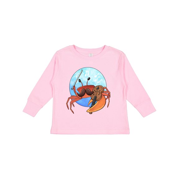Inktastic Fun Fiddler Crab with Violin and Mustache Boys or Girls Long Sleeve Toddler T-Shirt