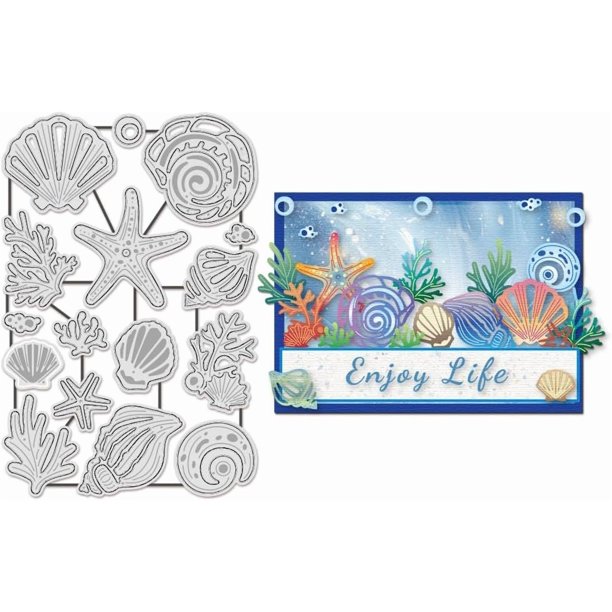 Troqueles de corte de 5 piezas con animales marinos para hacer tarjetas: estrellas de mar, conchas y troqueles de metal.