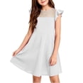 thumbnail image 3 of QIUOMBBP Flutter Sleeve Dress Short for Girls Solid Color Crewneck Dresses Fashion Summer Outdoor Clothes White 9-10Years, 3 of 7