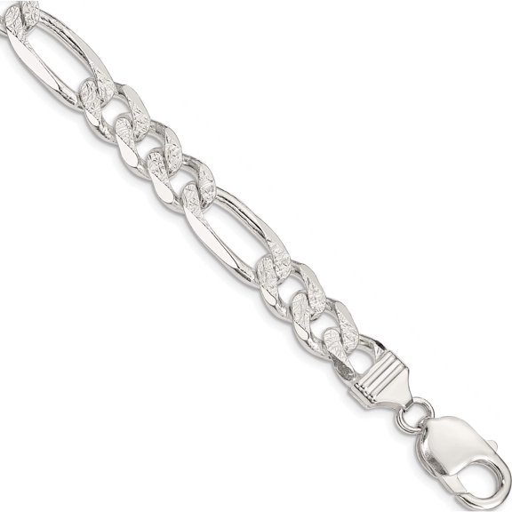 Sterling Silver 10.5mm Pave Flat Figaro Chain (8 X 10.5) Made In Italy qff300-8