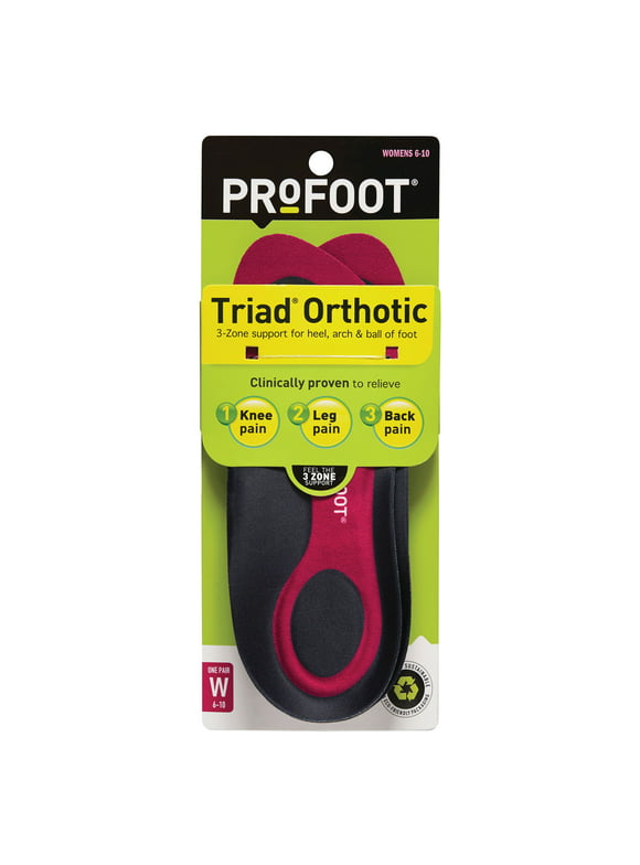 PROFOOT Triad Orthotic Insoles for Knee, Leg & Back Pain, Women's 6-10, 1 Pair