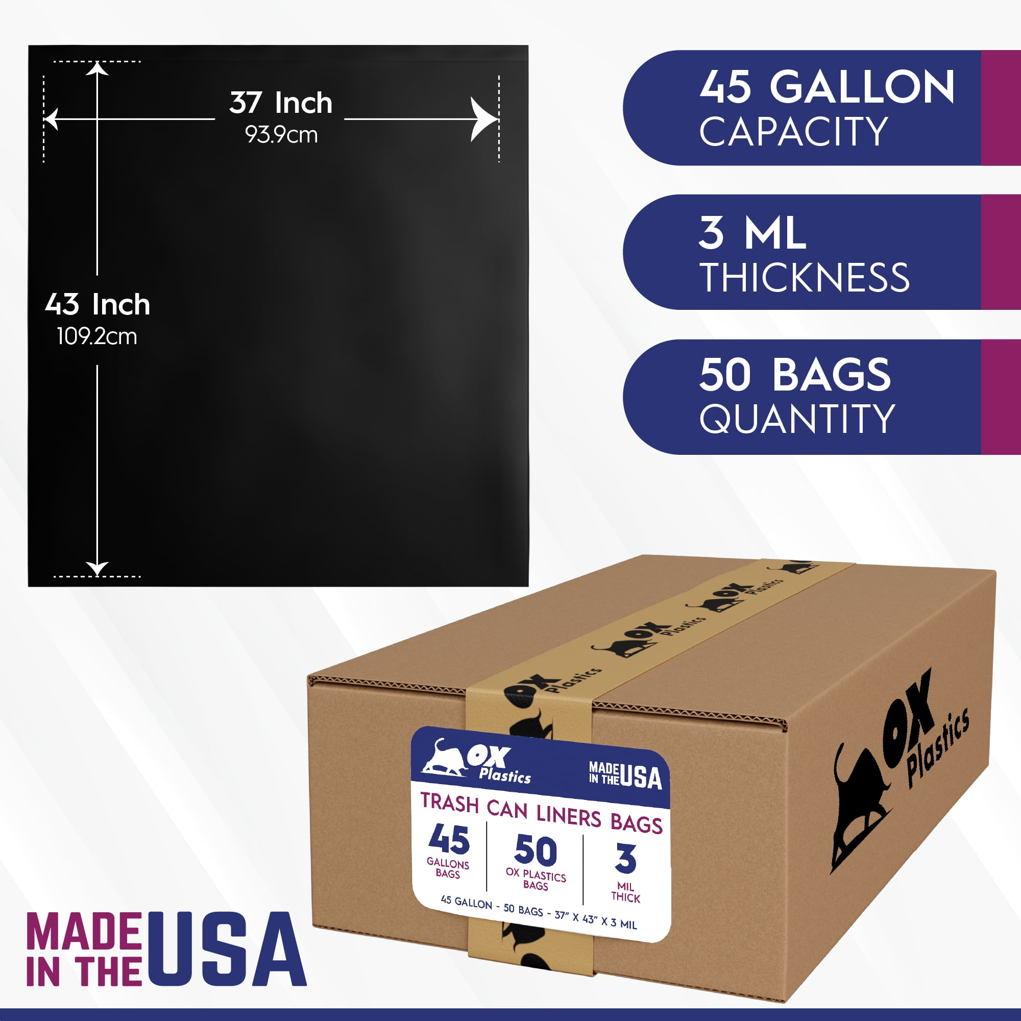 Hyper Tough Contractor Trash Bags, Black, 55 Gallon Capacity, 50 Bags, 2  MIL Thickness, Flap Tie​ 