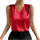 thumbnail image 3 of TaTaai Women Casual Fashion Solid Color V Neck Satin Top Long Sleeve Shirt Stand Collar Vest Breathable Silk-like Machine Washable No Fading Versatile Daily Office Wear Top Gift, 3 of 9