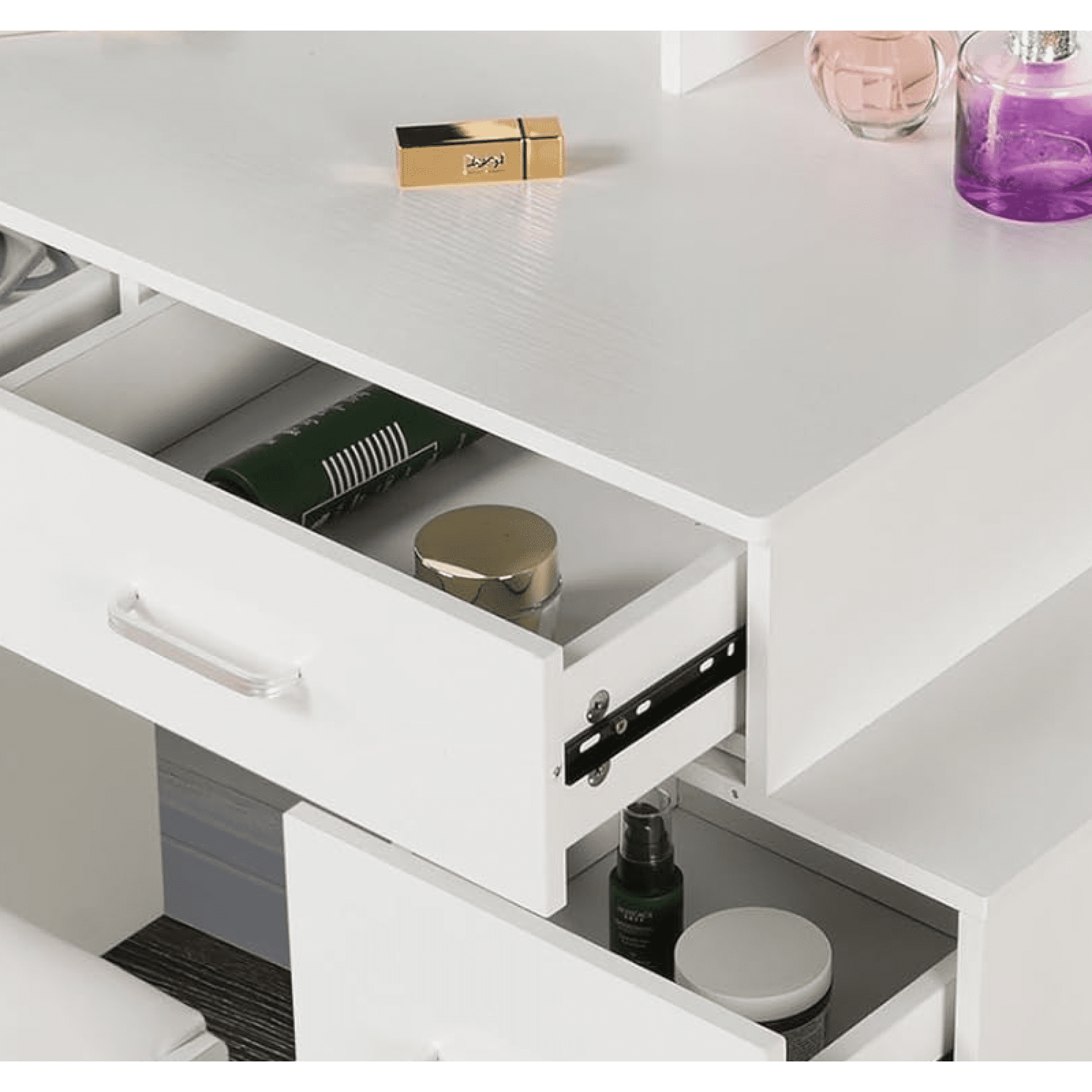 White Vanity Table Adjustable Dressing Table with 4 Drawers