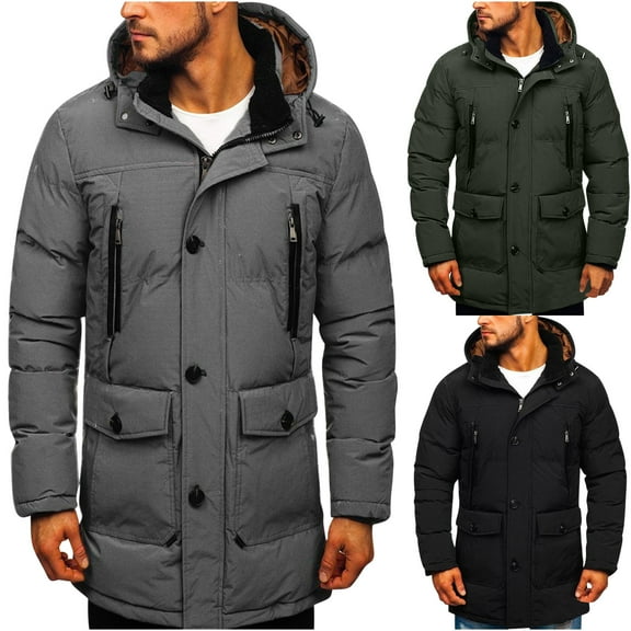 Men's Long Winter Coats Single Breasted Zipper Warm Water Resistant Puffy Hooded Windbreaker Insulated Thicken Jackets with Hood Waterproof Jackets For Men's Coat