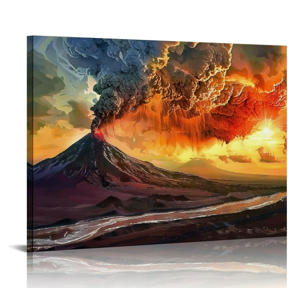 Orinice Lava Flow Poster Print, Volcano Wall Art, Scenic Mountain Wall Poster, Orange Yellow Landscape Design, Premium Beach Decor,   20x16in