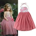thumbnail image 2 of Robe Longue Princesse Fille Fleur Unie Bébé Dentelle Robe de Fête Robes Formelles Rose 2-3 Ans, 2 of 7