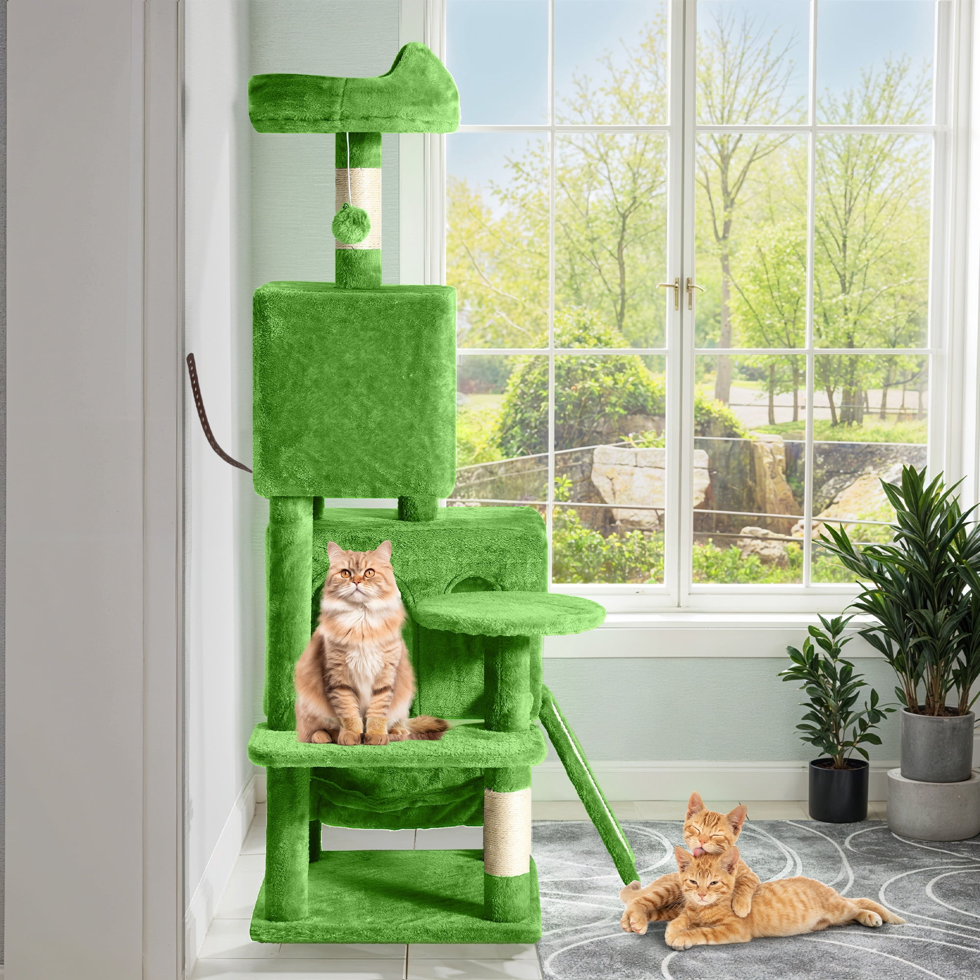 Uforic Cat Tree Tower 54" Multi-Level Cat Condo with  Scratching Posts&Hammock, for indoor Small Cats, Green