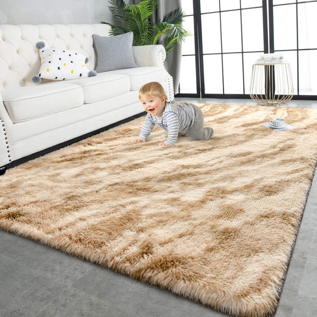 Alfombra Shaggy TWINNIS, supersuave y esponjosa, 120 x 180 cm, color beige y marrón