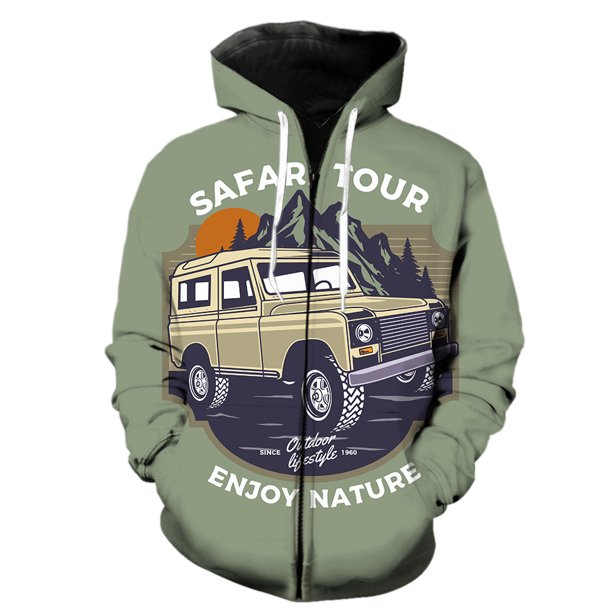Sudadera con capucha y cremallera para hombre con diseño de coche clásico de dibujos animados, estampado 3D, unisex, informal, divertida, para primavera, ropa de calle, manga larga extragrande