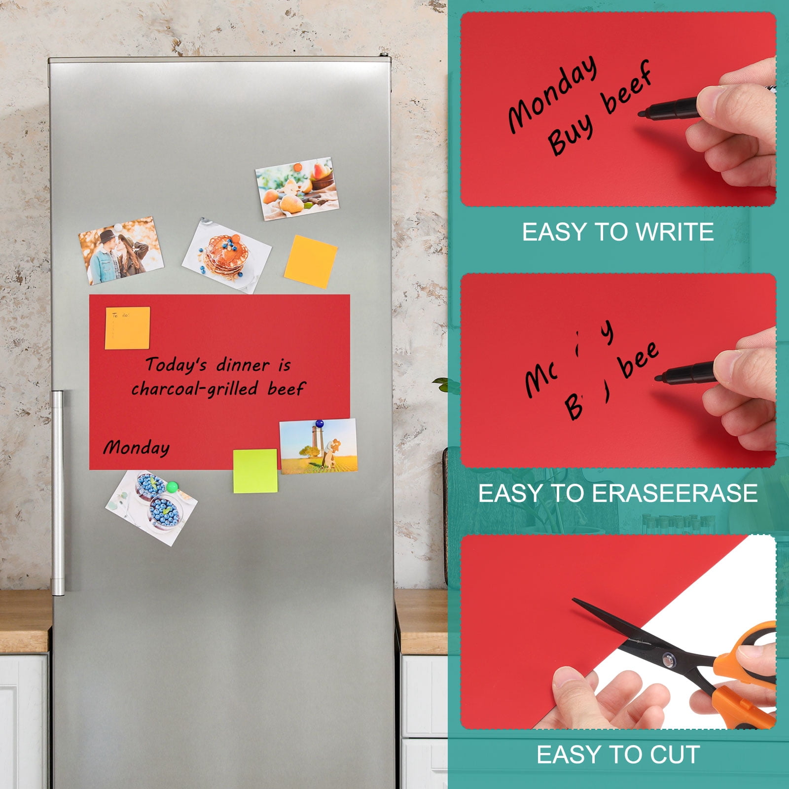 Uxcell Magnetic Dry Erase Board Sheet for Fridge, 6 Pcs 12 x 8 Inch Erasable Refrigerator Whiteboard for Kitchen for Home Kitchen Organizer Planner Office Storage, Red (0.6mm)