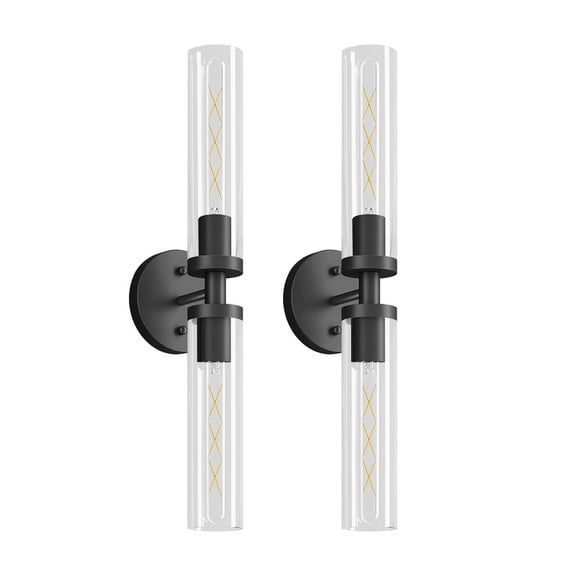 TICOZE Set of 2 Modern Matte Black Wall Sconces with Clear Glass, Hardwired Wall Lighting Fixtures for Bathroom Mirror Bedroom Hallway Entryway (Bulbs Not Included)