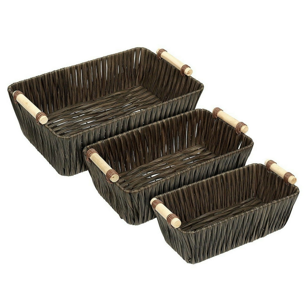 Storage Basket - 3-Piece Nesting Baskets, Brown Woven Storage