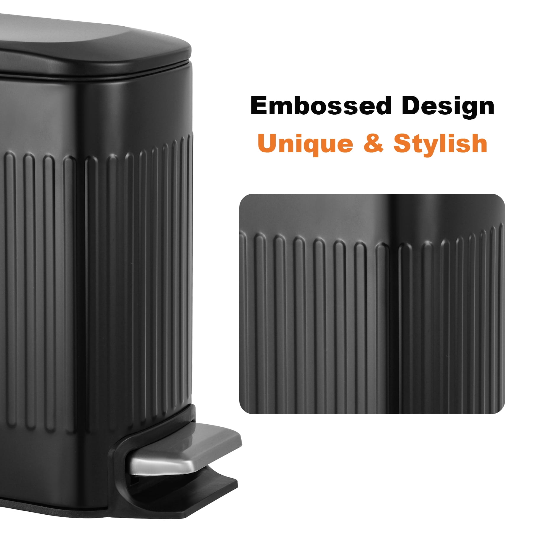 TrashAid 1.6 Gallon Bathroom Trash Can with Lid, Small Stainless Steel Garbage Bin, Black