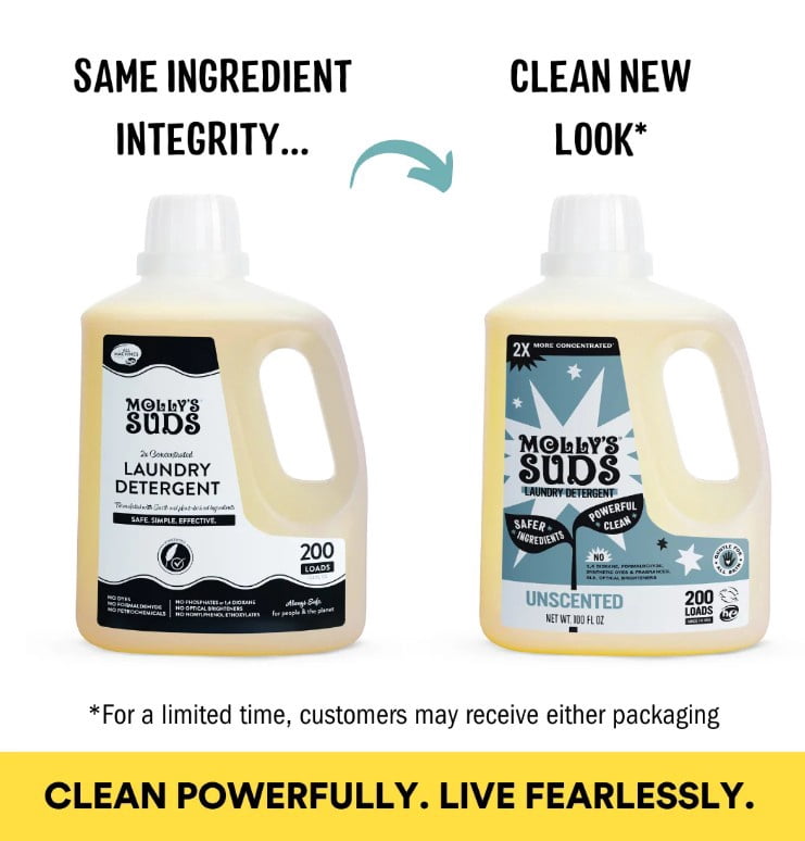Molly's Suds 2x Concentrated Liquid Laundry Detergent for Sensitive Skin, 90 Loads, (Unscented)