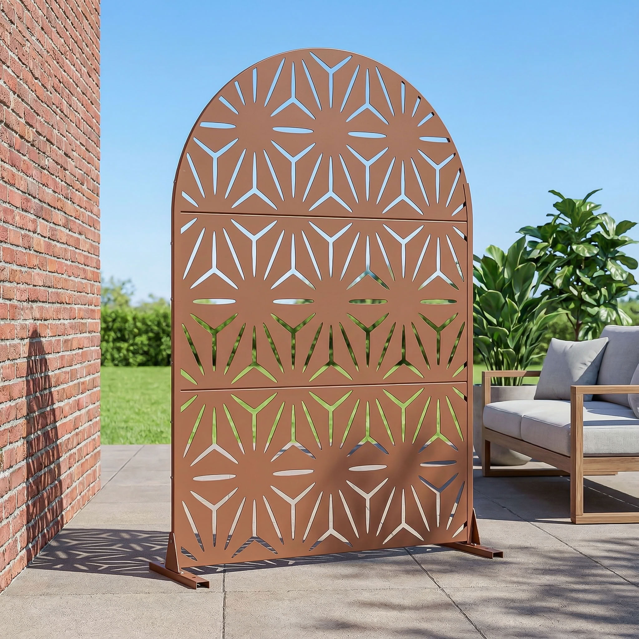 MAYEERTY 3 Panels Arched Metal Outdoor Privacy Screen Garden Divider Patio Backyard Decorative Privacy Fence, 72×47.2×15.7in