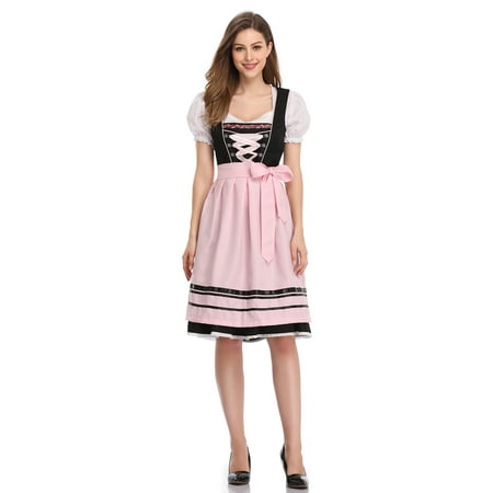 Midi Coated Buckle - Bavarian Women's Midi Dirndl Dress 3-Pieces+Apron+Blouse