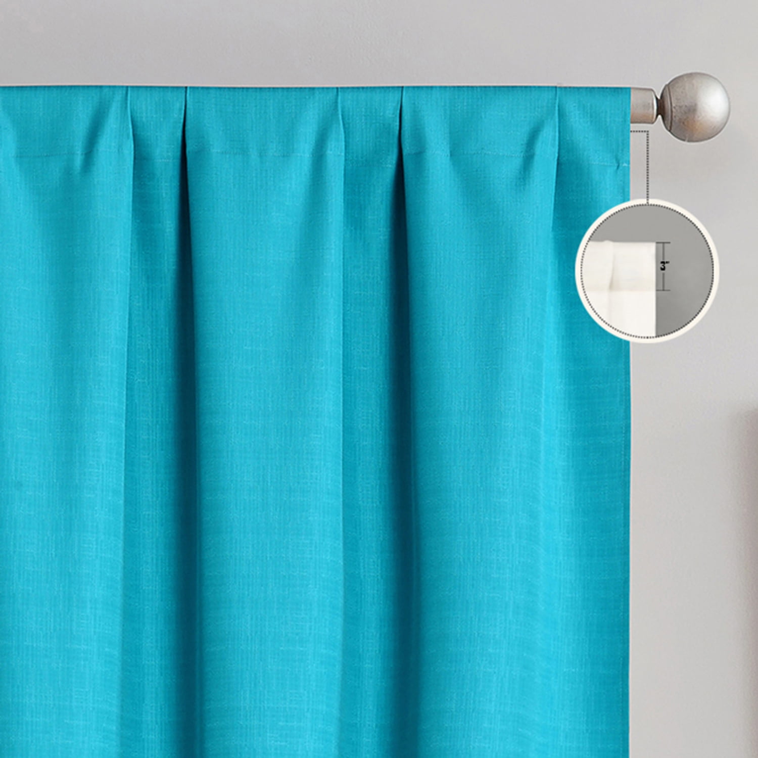 SUN+BLK Thermal Back Blackout Curtain Panel Pair with Rod Pocket, Turquoise, 42"x84"