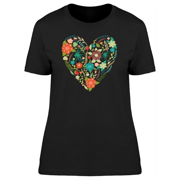 Cute Autumn Floral Heart T-Shirt Women -Image by Shutterstock, Female XX-Large