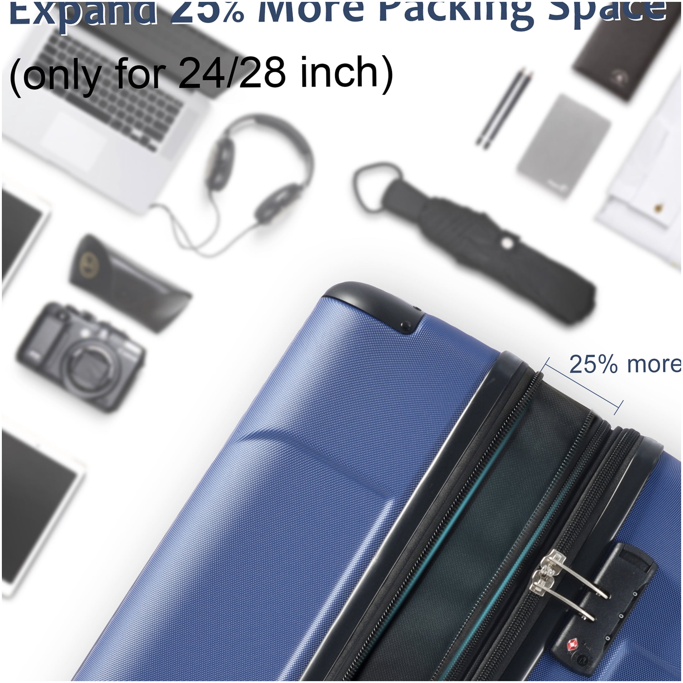 Blue 28" Expandable Hardshell Suitcase with TSA Lock, Lightweight ABS Checked Luggage with 360° Spinner Wheels