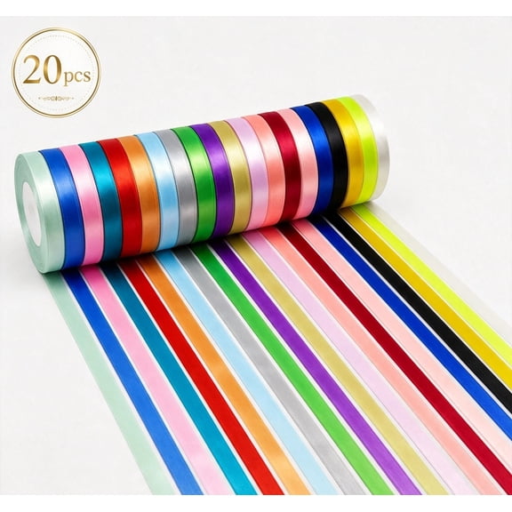WLGJL 20 Colors 480 Yard Total, 0.4Inch x 24yds Each Rainbow Ribbon for Gift Wrapping, Crafts, Hair Bows Making, Party Decoration, Sewing, Floral Bouquets, Christmas