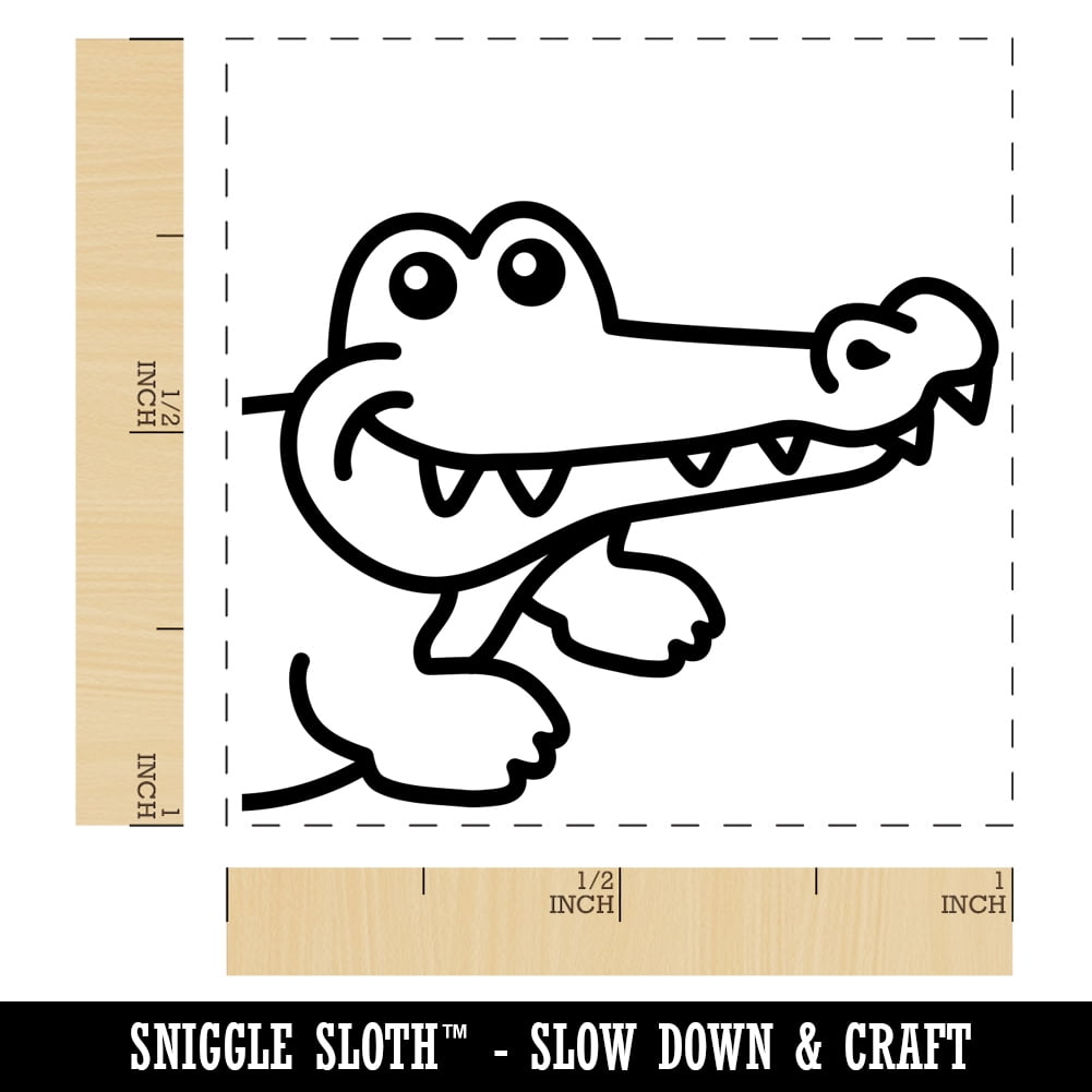 Peeking Alligator Self-Inking Rubber Stamp Ink Stamper - Brown Ink - Small 1 Inch