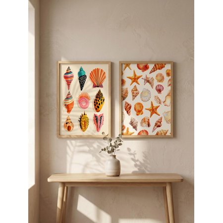 Seashell Coastal Wall Art Print Set Of 2 With Nautical Beach House Decor