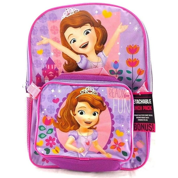 Disney Sofia the First 16' Canvas Purple School Backpack w/Detachable