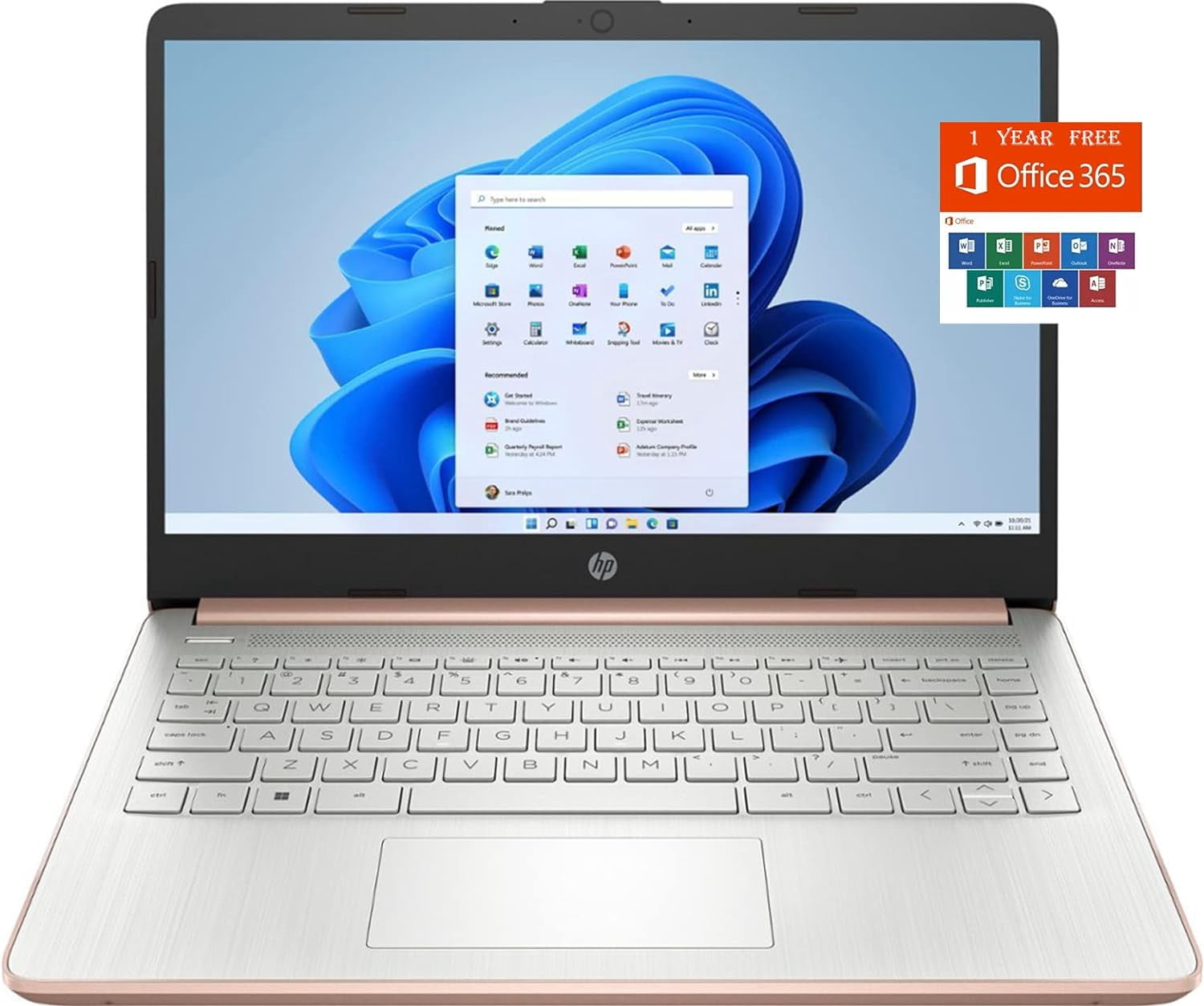 HP Stream Laptop, 14" HD BrightView Laptop, Intel Celeron N4120, 4GB RAM, 64GB SSD, Intel HD Graphics, 720p Webcam, 1 Year Office 365, Gold, Win 11, 128GB Hotface USB Card