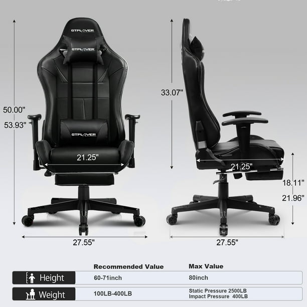 GTRACING Music Gaming Chair with Footrest Ergonomic Reclining PU