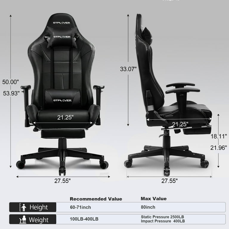 GTRACING Music Gaming Chair with Footrest Ergonomic Reclining PU Leather Office Chair Black