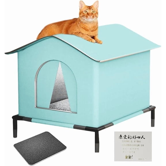 Outdoor Cat House Winter Waterproof – Insulated and Durable Cat Shelter, Easy to Clean, Thermal Protection for Stray Cats Dogs and Rabbits, Garden Patio Yard,Blue,Medium