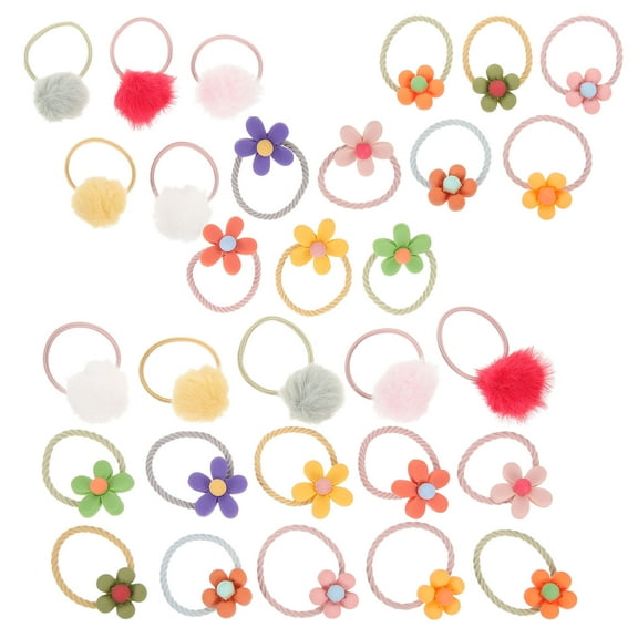 KAKOWELY Flower Hair Ties Assorted Color 30Pcs 2.2In Elastic Ponytail Holders Girls Headdress