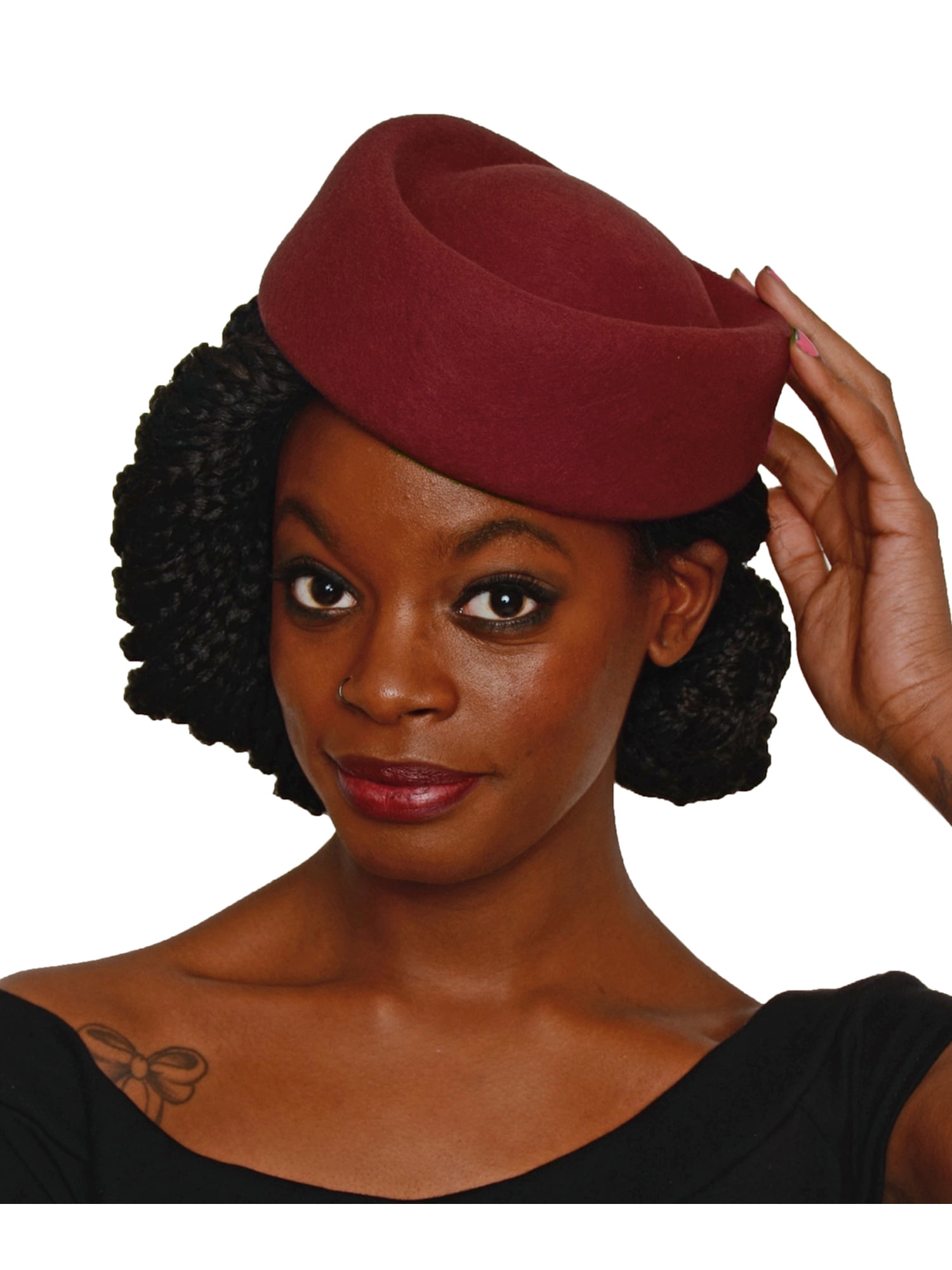 Stewardess Style Oval Burgundy Pillbox Hat Cocktail, Party, Wedding