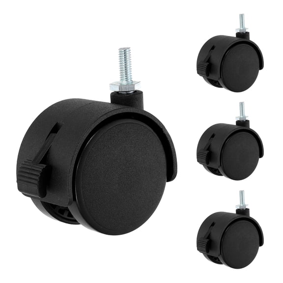 Uxcell 4 Pack Swivel Stem Caster Wheels, M6x15mm Threaded Nylon Furniture Casters with Locking Brake - Screw Rod Installation, for Chairs Sofas Cabinets Shelves Carts, Black