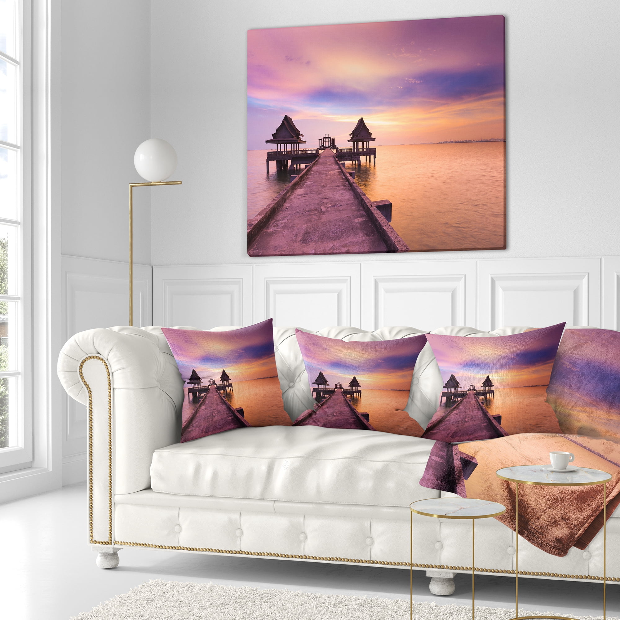 Designart Walking Path to Abandoned Temple - Sea Bridge Throw Pillow - 18x18