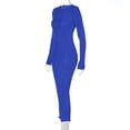 thumbnail image 6 of IROINNID Rollbacks Long Dress for Women Formal Wedding Guest Formal Dress Solid Color Round-Neck Long Sleeve Dress,Blue, 6 of 6
