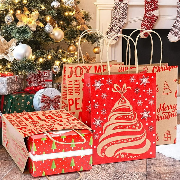 FFIY 32 Christmas Kraft Gifts Bags Favor Bags Bulk Medium Goody