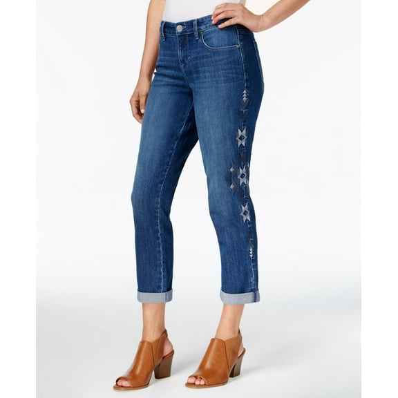 Style & Co Womens Petite Embroidered Boyfriend Jeans Empire 10P