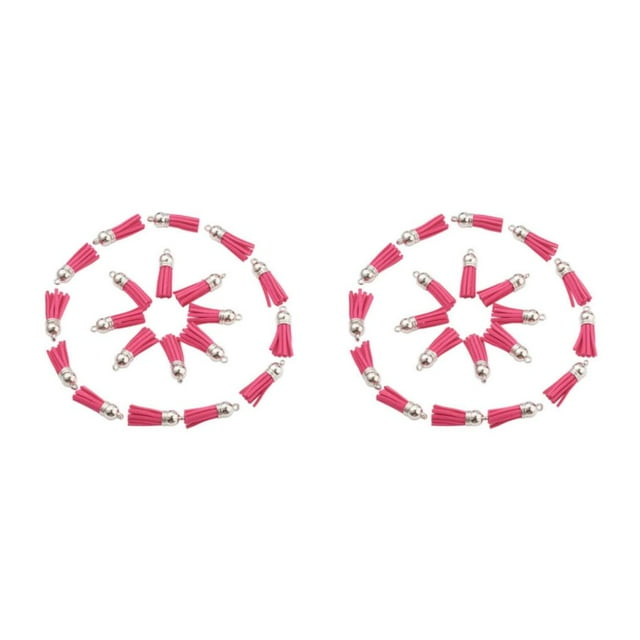 Transemion 100pack/lot Pompon pour Porte-Clés Accessoires Franges Tendance Détail Large Rose Rouge-Argent 2Set